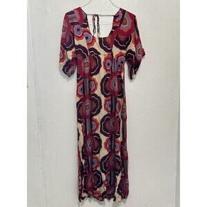 Pampelone Womens 1/2 Sleeve Floral V Neck Midi Dress Bold Floral Print Sz Small